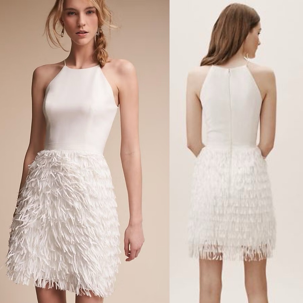 BHLDN Aidan Mattox Ivory Halter White  Dress with Fringe (Wedding, Bride)